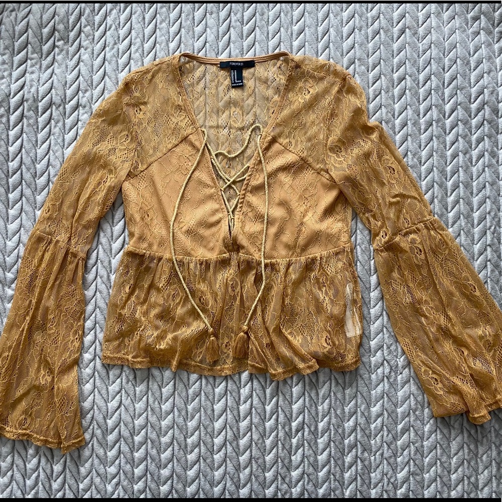 Boho Lacey Long Bell Sleeve Top